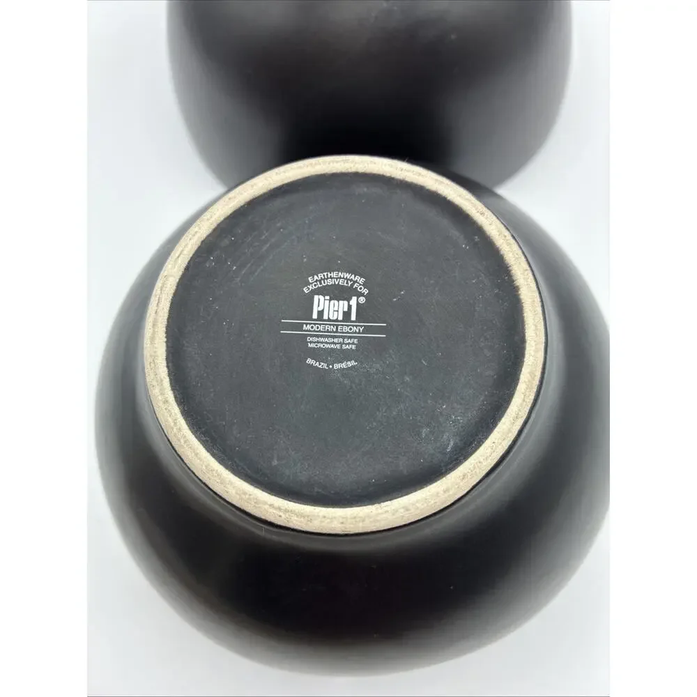 Pier 1 Modern Ebony Coupe Cereal Bowls Discontinued Made In Brazil Solid Black